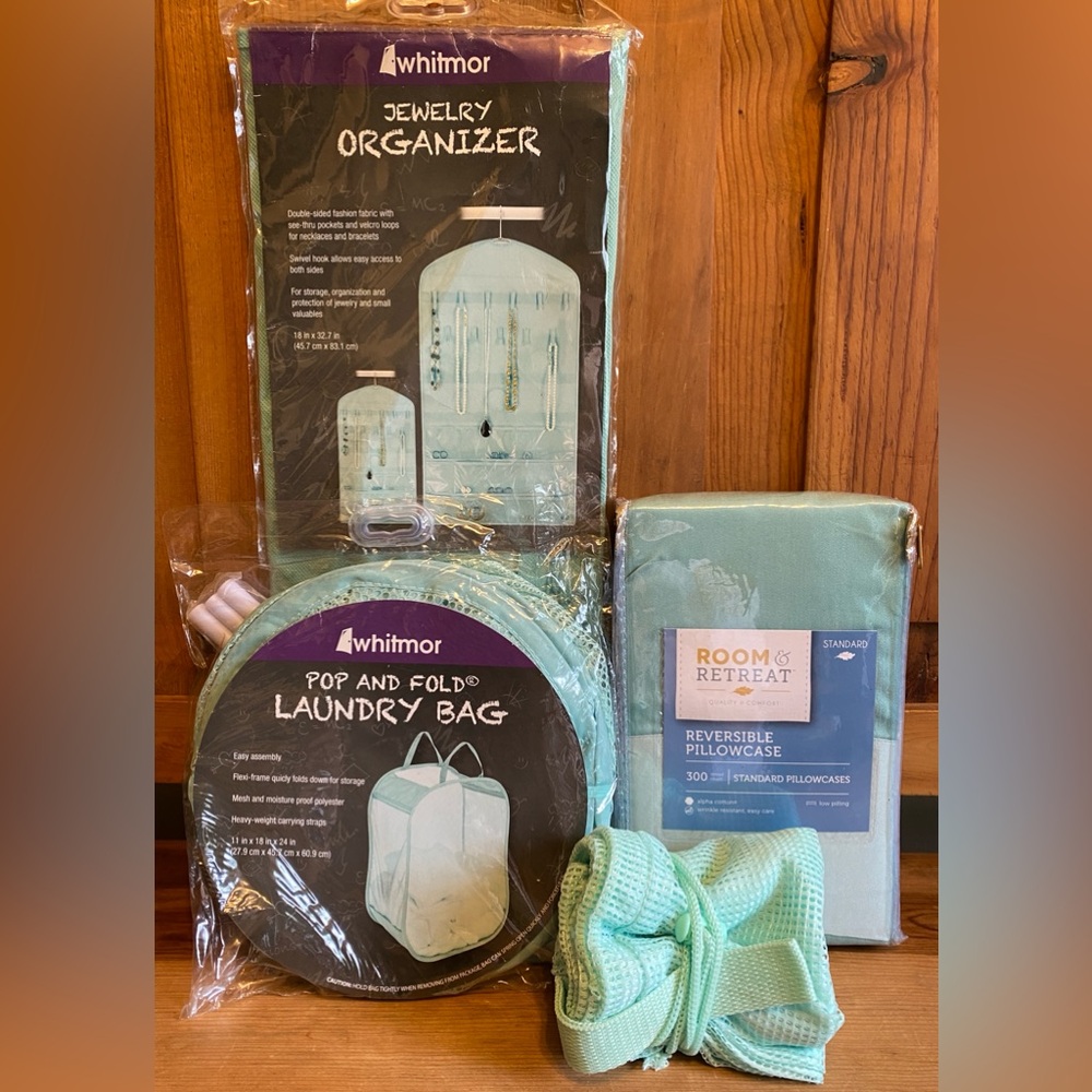 Back To School 4 Pc Bundle w/ Pillow Cases, 2 Laundry Bags, Jewelry Organizer